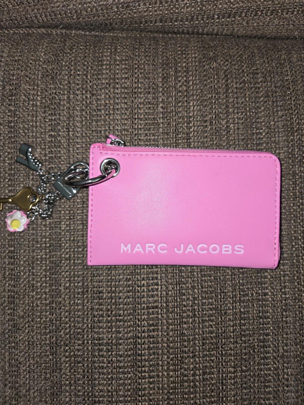 Pink Zip Card Wallet Keychain